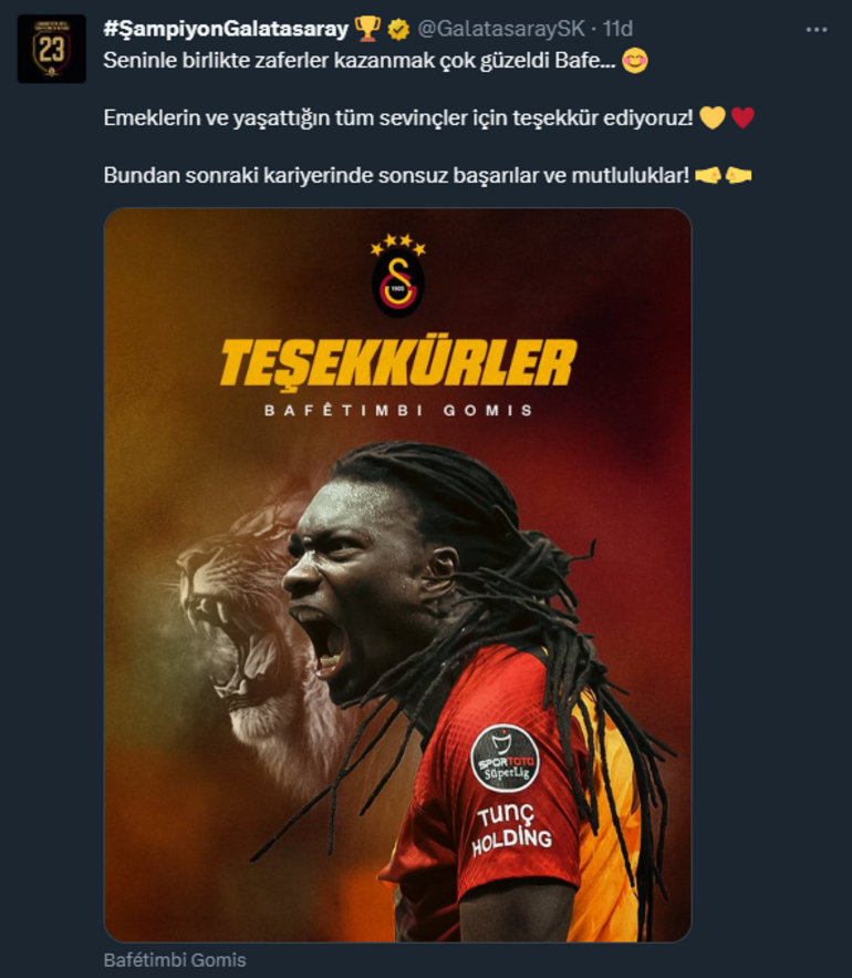 Galatasaraydan Bafetimbi Gomise veda