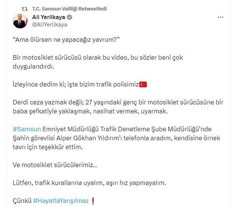 Samsunda polisin motosikletli gence sözleri duygulandırdı: Bakan Yerlikayadan teşekkür telefonu