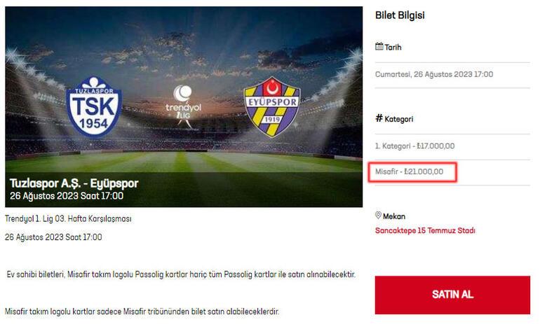 Tuzlaspor - Eyüpspor maçı bilet fiyatı bu kez 21 bin TL 50 bin TLlik tarife olay olmuştu...