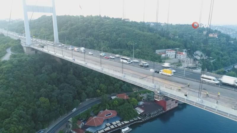 FSM Köprüsü'ndeki asfalt çalışmasının son hali havadan görüntülendi