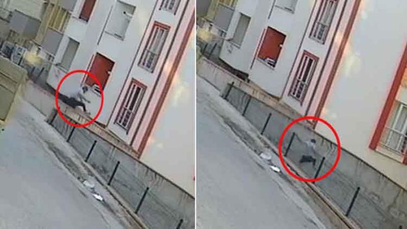 Koşarak apartman bahçesine atladı