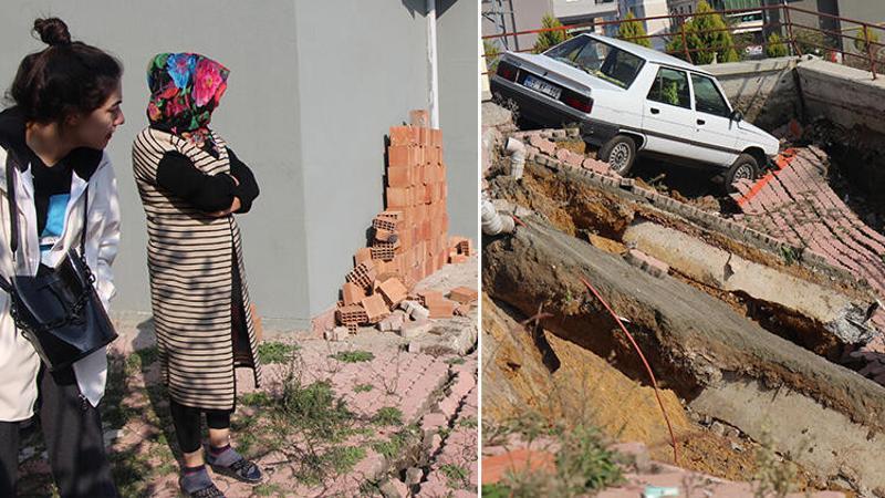 Samsun'da bir binanın istinat duvarı çöktü