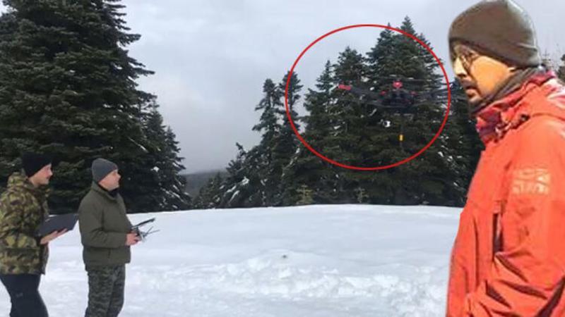 Kayıp dağcıların montunun bulunduğu yere özel termal drone sevk edildi