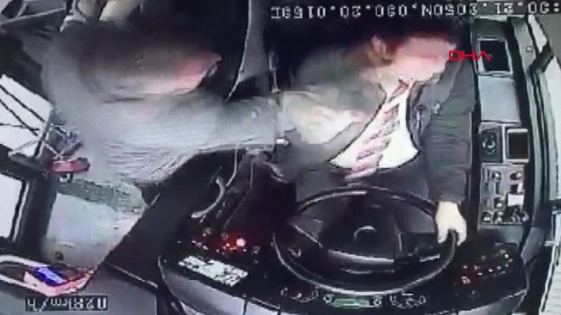 Otobüs şoförüne yumruklu saldırı kamerada