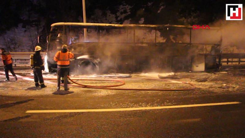 Tokat'a giden otobüs alev alev yandı