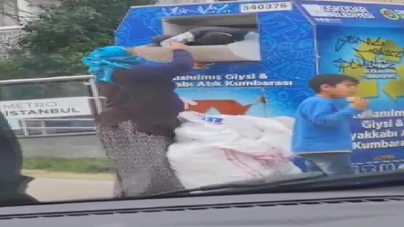 Giysi kumbarasını akıl almaz yöntemle boşalttı