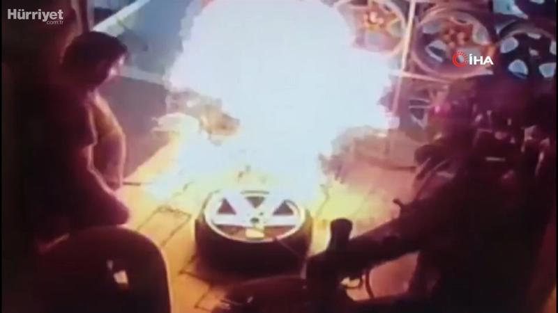 Oto tamircide nitrojen dolu lastik patladı