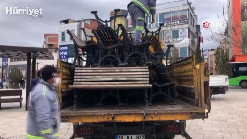 Vatandaşlar uyarıları dikkate almayınca, belediye bankları söktüler