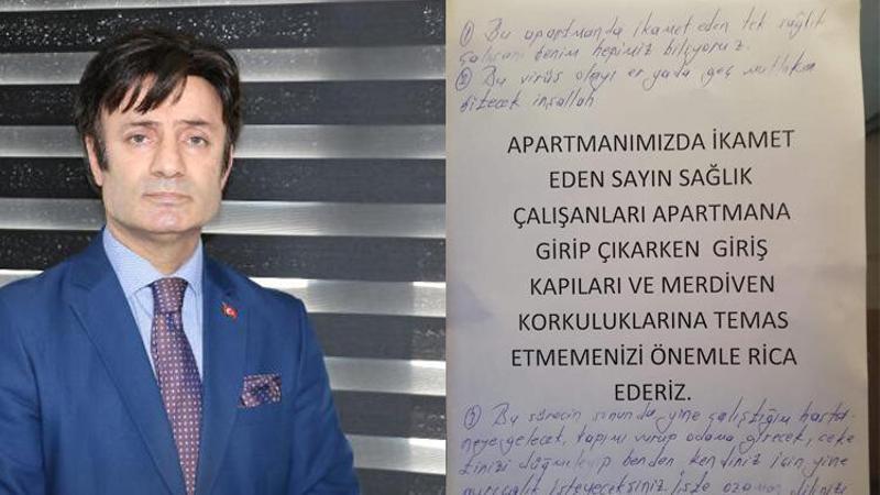 Oturduğu binanın girişine uyarı yazısı asılan sağlık çalışanından, hoşgörü çağrısı