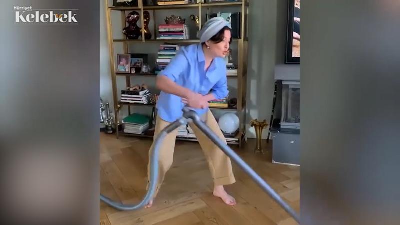 Nurgül Yeşilçay hem spor hem temizlik yaptı