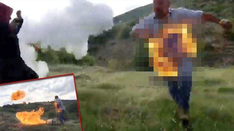 Kendisini ateşe veren hükümlüyü, jandarma kurtardı