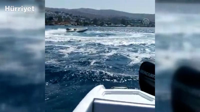 Bodrum'da kaptanı denize düşen sürat botunun etrafında dönmesi kameraya yansıdı