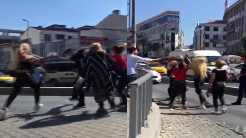 Meydanın ortasında tekme tokat kavga