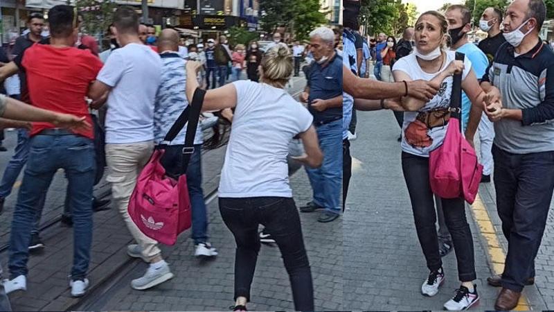 Boşandığı kocasının yeni eşini yolda görünce saldırdı