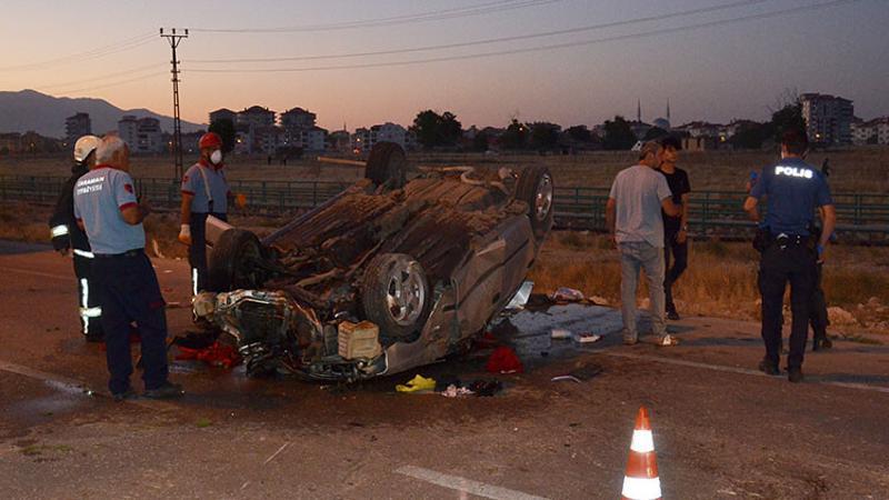 Karaman'da otomobil devrildi