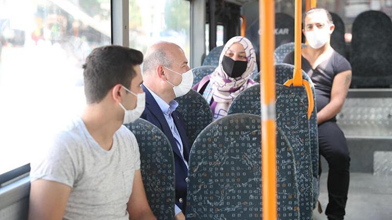 Otobüsteki Kovid-19 tedbirlerini inceleyen Soylu: Eğer kurallara uymazsak sonuç iyi olmaz