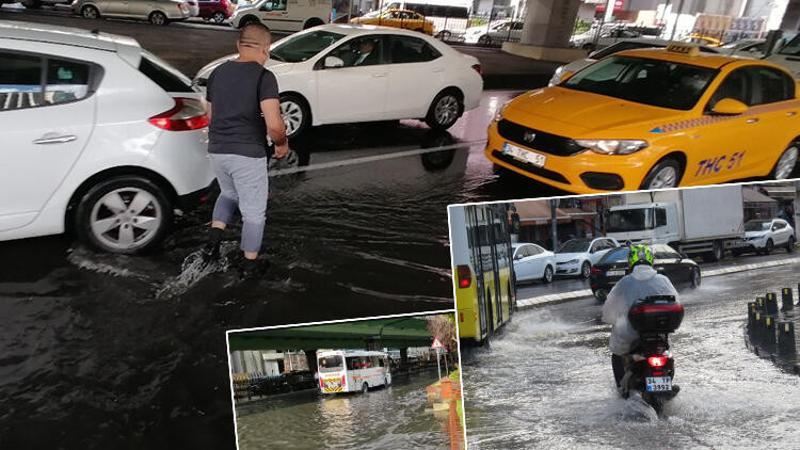 Üsküdar ve Mecidiyeköy'de yollar su altında kaldı, araçlar güçlükle ilerledi