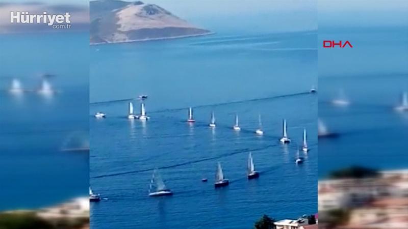 Meis Adası karşısında, teknelerle 30 Ağustos kutlaması