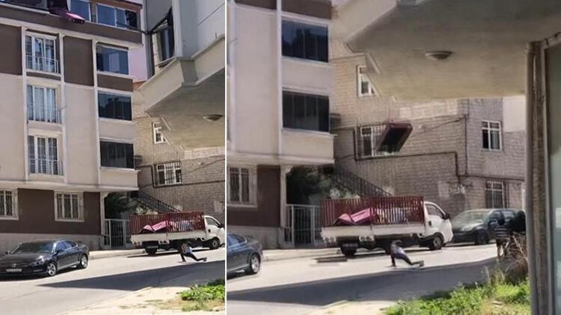 Arnavutköy'de akıl almaz görüntü; 5. kattan koltuğu böyle yere attılar