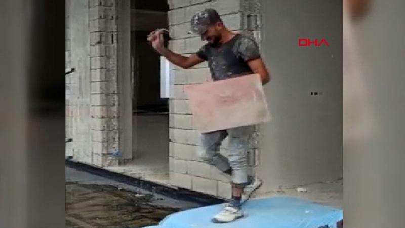 Trabzon'da işçilerden inşaat malzemeli defile