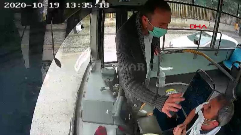 İstediği yerde inmek isteyen yolcu, seyir halindeki otobüsün frenine bastı