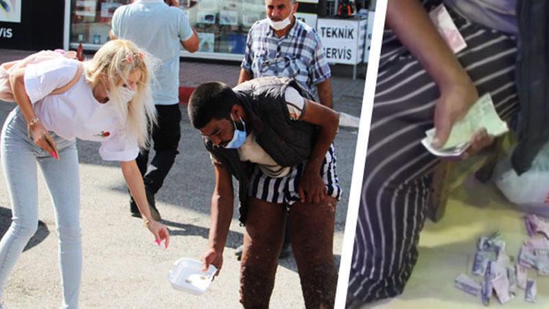 Döviz bürosu gibi dilenci, markette paraları sayarken yakalandı