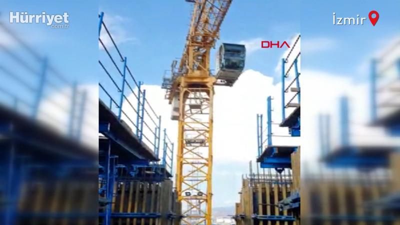 İzmir depreminde dev vinç beşik gibi sallandı