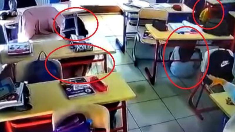Depreme okulda yakalanan öğrencilerin bilinçli davranışları kamerada