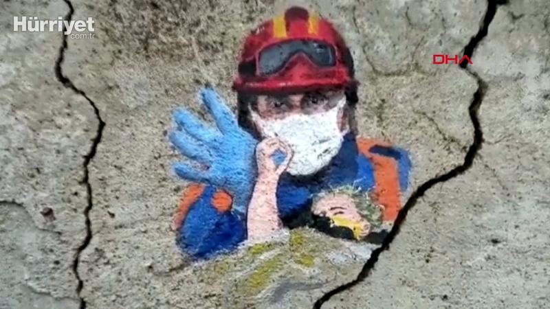 Minik Elif'in enkazdan kurtarılış anını, duvara resmetti