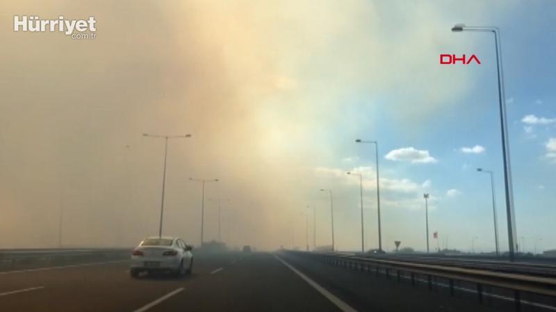 Anız yakan vatandaş otoyolda tehlikeye sebep oldu