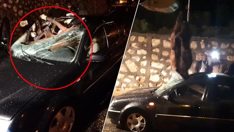 Kazada otomobilin ön camından giren at telef oldu, 2 kişi yaralandı