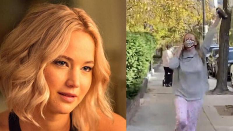 Jennifer Lawrence, Biden'ın zaferini pijamalarıyla sokakta kutladı