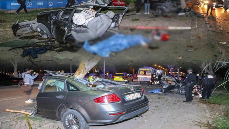Makas atan otomobil ağaca çarparak ortadan ikiye ayrıldı