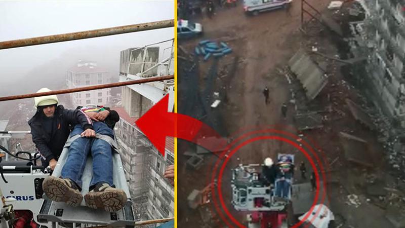 35 metre yükseklikteki vinçte mahsur kalan yaralı operatörü, itfaiye kurtardı