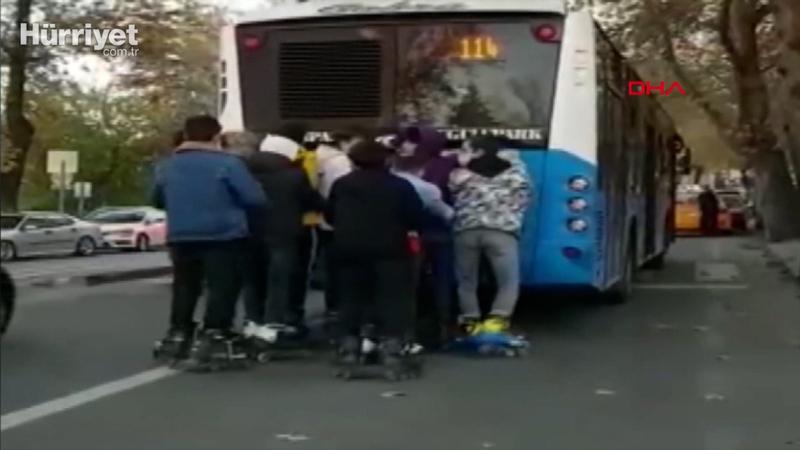 Patenli gençlerin tehlikeli oyunu kamerada