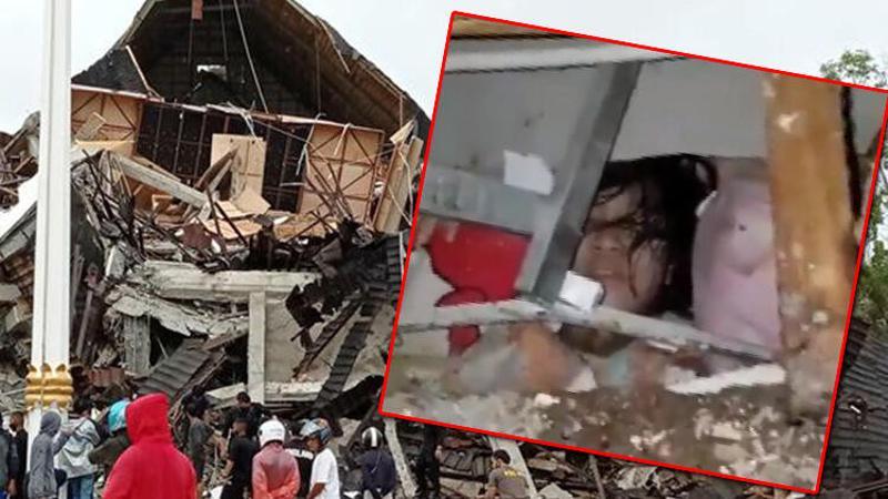 Endonezya'da 6.2 büyüklüğündeki deprem anı kamerada