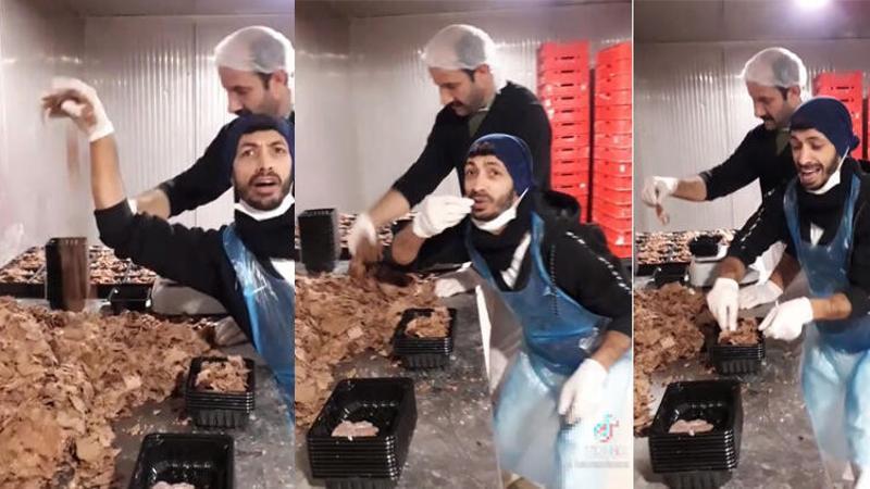 Hazır döner paketleyen çalışanlardan skandal görüntü