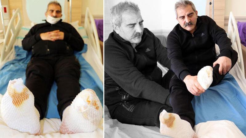Erzurum'da kamyon şoförünün araçtayken ayakları dondu