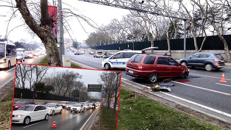Maslak'ta kaza yapan araç trafiği kilitledi