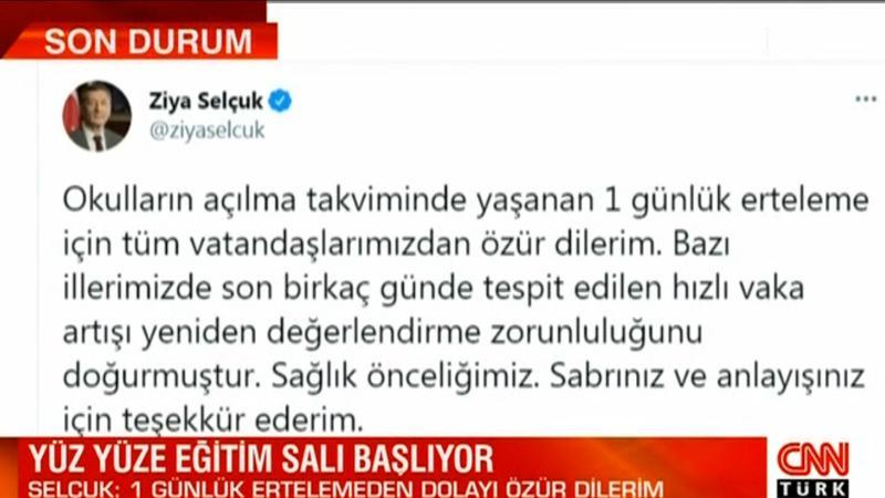 Milli Eğitim Bakanı Ziya Selçuk'tan yüz yüze eğitim açıklaması