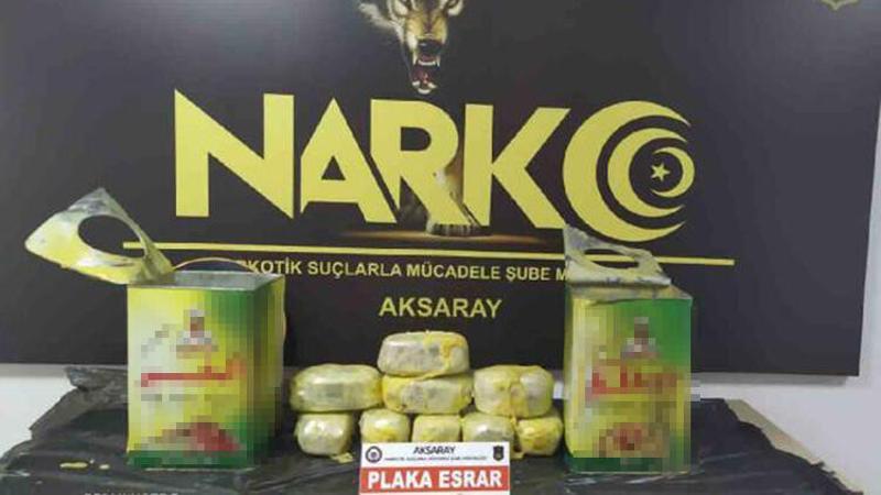 Aksaray'da 8 kilo esrarı yağ tenekelerine gizlemişler