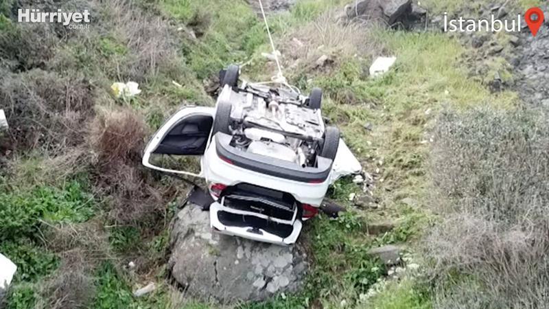 Sarıyer Garipçe'de otomobil uçuruma yuvarlandı