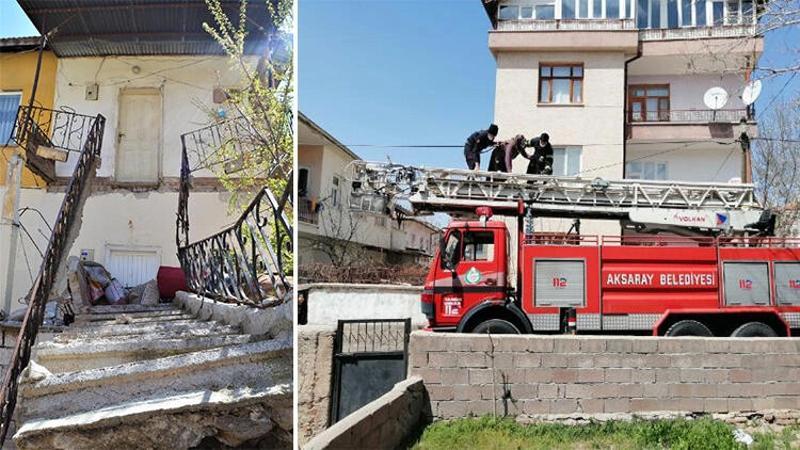 Yangında mahsur kalan yaşlı kadını böyle kurtardılar