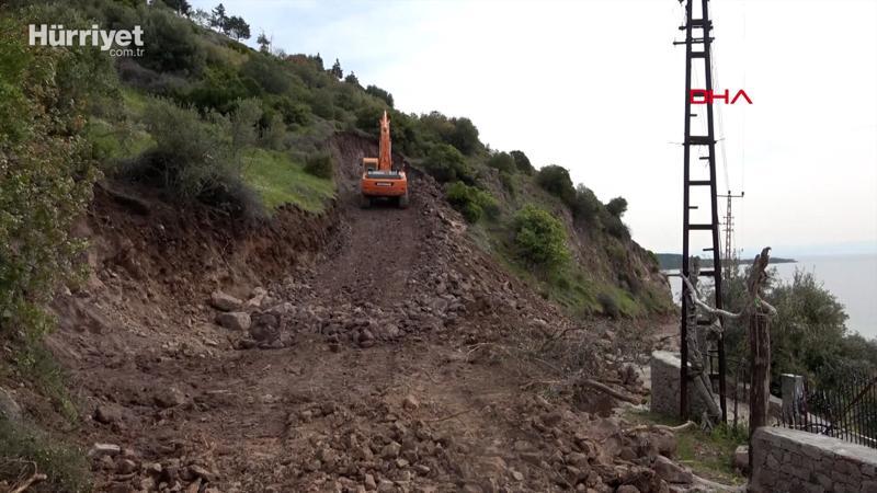 Çanakkale'de 'afet bölgesi' Assos antik liman yolunda, kaya ıslahı başladı