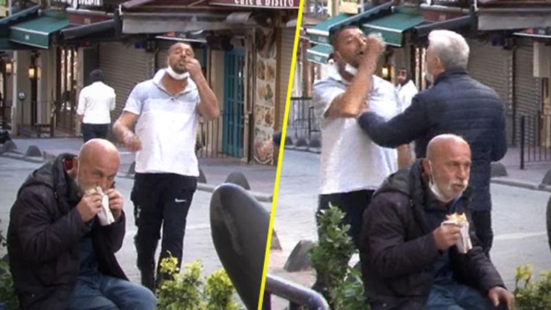 Taksim'de seyyar satıcı-zabıta arbedesini polis sonlandırdı; o aldırmadan dürümünü yemeye devam etti