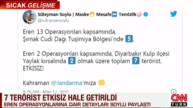 Eren operasyonlarında 7 terörist etkisiz hale getirildi