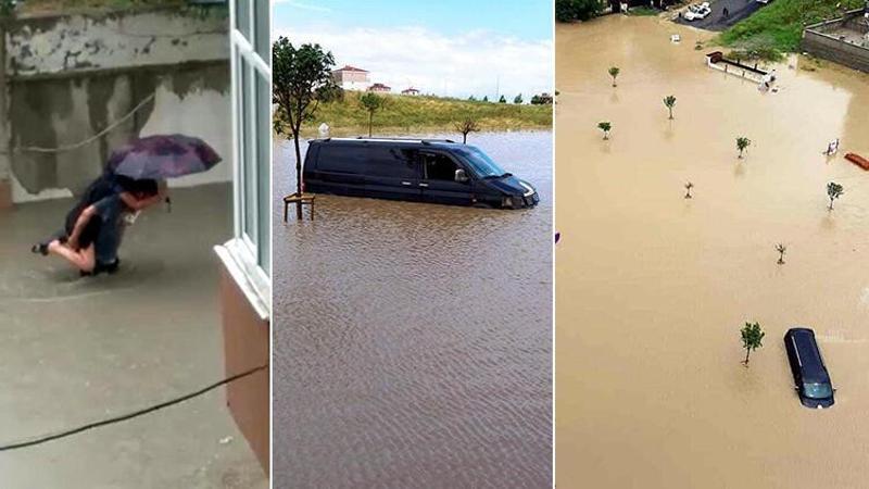Çorlu'da sağanak yağış hayatı olumsuz etkiledi
