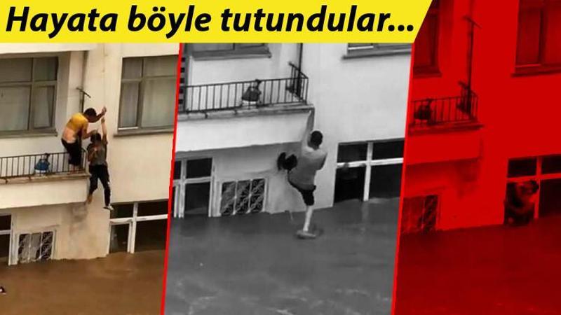 Arhavi'deki selde mahsur kalan çiftin zorlu kurtuluşu kamerada