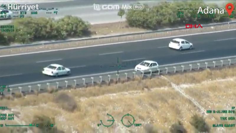 Otoyolda ters yöndeki araçlar, polis helikopteriyle böyle tespit edildi