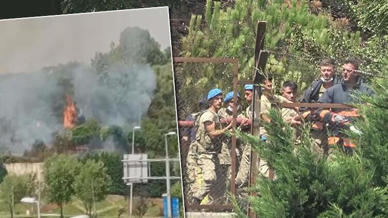 Esenler'de askeri kışladaki ağaçlık alanda yangın